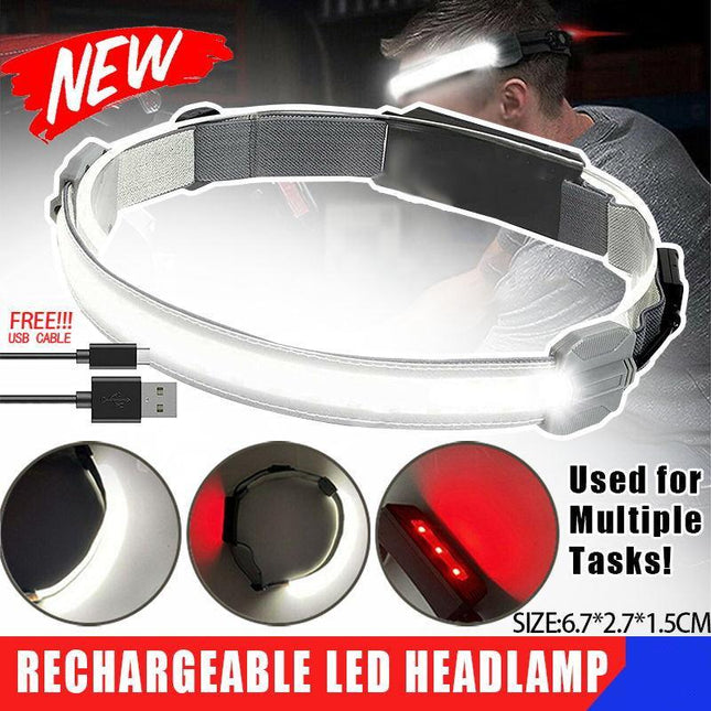 Cob+Led Headlamp Headlight Torch Flashlight Work Light Bar Head Band Lamp Sensor - Aimall