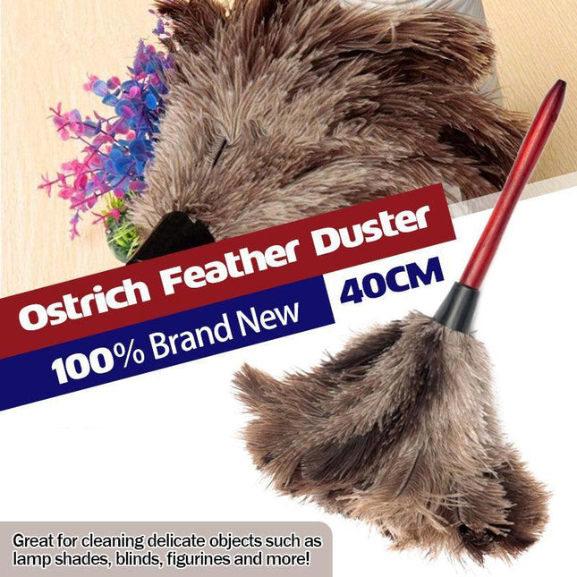 Anti Static Genuine Ostrich Feather Duster Wooden Handle Brush Clean - Aimall