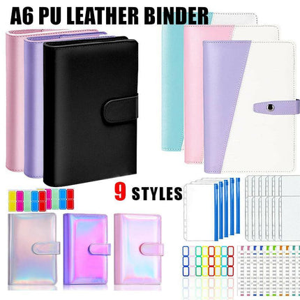 A6 Pu Leather Binder Cover Binder Pockets Cash Envelope Wallet Planner Notebooks - Aimall