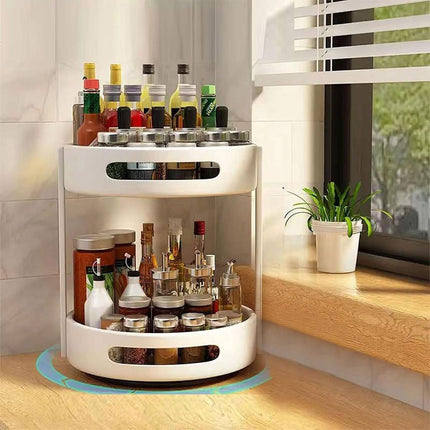Rotating Seasoning Storage Rack 2 Tier Kitchen Condiment Spice Organiser Round