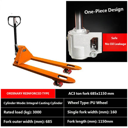 Manual Hydraulic Pallet Jack 3 Ton Forks 685x1150mm