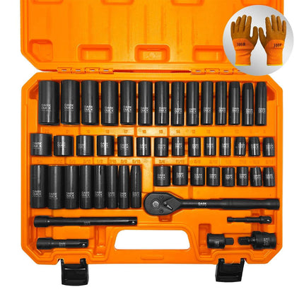 Mechanic Impact Socket Set 50pc Ratchet Wrench Extension Bar with Work Gloves