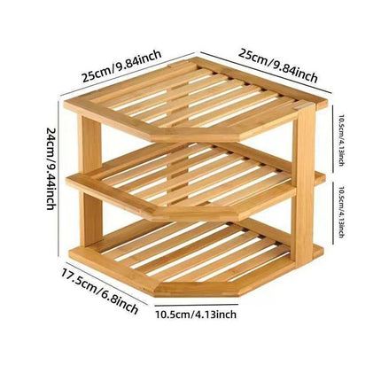 Bamboo 3 Tier Corner Kitchen Storage Shelf Countertop