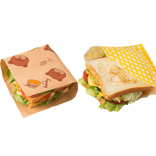 50PCS Sandwich Disposable Paper Bags Food Grade Oil Proof Food Storage Packing