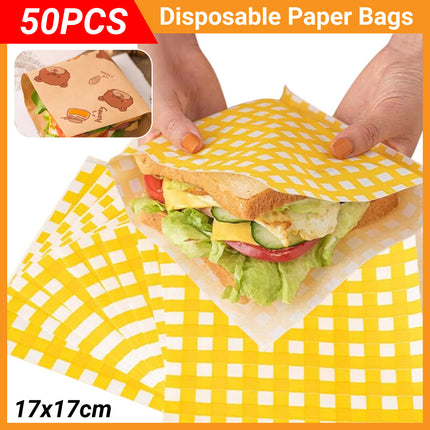 50PCS Sandwich Disposable Paper Bags Food Grade Oil Proof Food Storage Packing