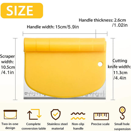 Stainless Steel Bench Scraper Dough Cutter with Scale and Roll Handle Baking Tool