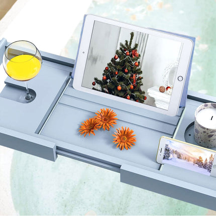 Retractable Bathtub Shelf Multifunctional Bath Rack With Phone Tablet Holder