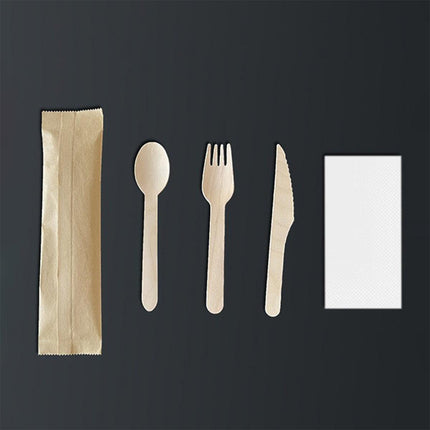 Degradable Wooden Cutlery Set 100pcs Disposable Spoons Forks Knives for Dessert