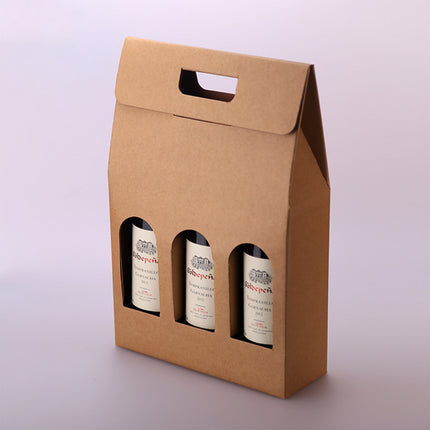 5PCS Handheld 3 Bottles Wine Gift Box Kraft Paper for Wine Bottles Gift Packaging
