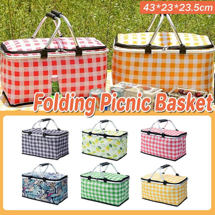 Foldable Picnic Basket Outdoor Camping Carrying Basket Portable Food Storage