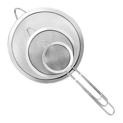 Premium 3pcs Stainless Steel Handheld Flour Sifter Mesh Strainer Funnel Set