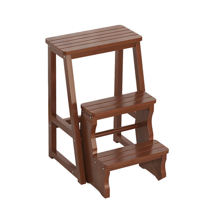 3 Tier Multi Function Bamboo Foldable Step Stool Space Saving Anti-Slip Footrest
