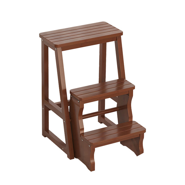 3 Tier Multi Function Bamboo Foldable Step Stool Space Saving Anti-Slip Footrest