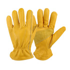 Golden Yellow Cowhide Work Gloves Full Finger Gardening DIY Home Maintenance Use