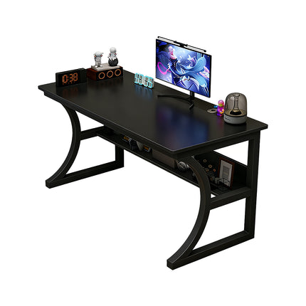 Black Desktop Computer Table 80cm with Open Shelf Cable Hole for Home Office