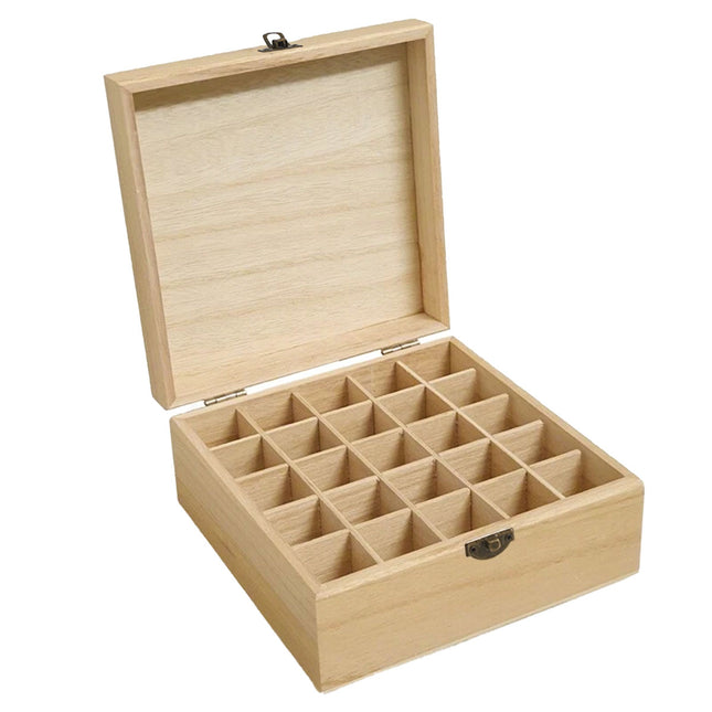 Essential Oil Storage Box Wooden 25 Compartment Organizer Container Bottles Case