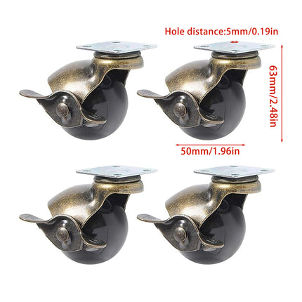 4PCS Bronze Furniture Caster Wheels Spherical PP Sofa Brake Universal Roller Set