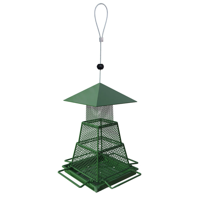 Metal Bird Feeder Outdoor Hanging Garden Wild Bird Gazebo Roof Retractable Wire