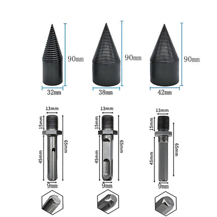 32-42mm High Speed Twist Firewood Drill Bit Wood Splitting Splitter Cone Driver