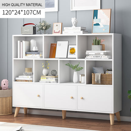 Home Bookcase Storage Cabinet With Doors For Living Room Bedroom Space Saving