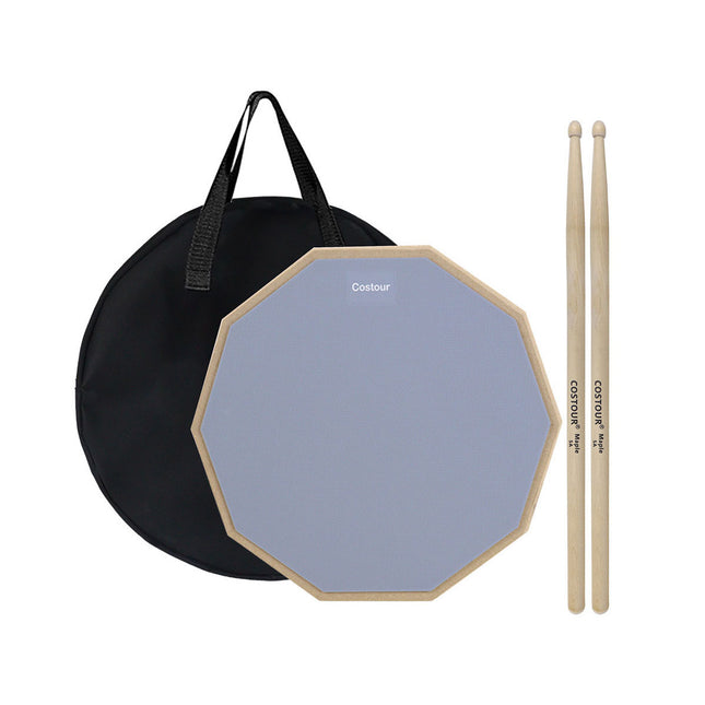 Drum Practice Pad Set 12 inch Maple Drumsticks Portable Carry Bag 3 Piece