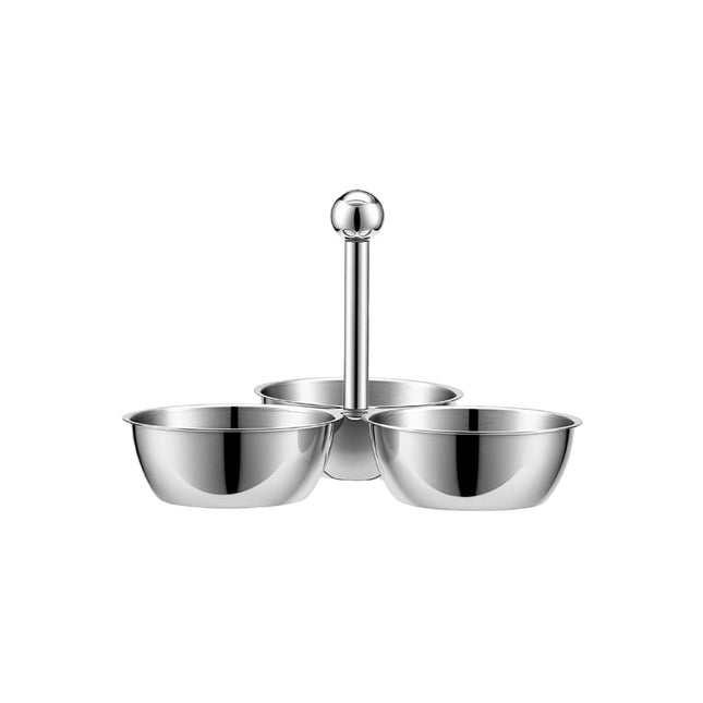 Stainless Steel 3 Bowl Snack Serving Tray Handle