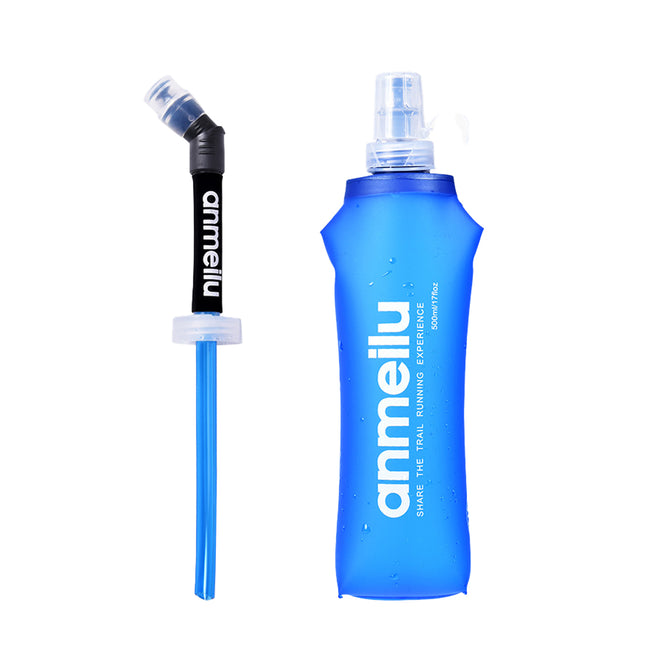 Collapsible Water Bottle 500ml Soft TPU with Straw Foldable Running Hiking