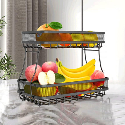 2 Tier Countertop Storage Basket Rack Kitchen Vegetable Fruit Snack Organizer