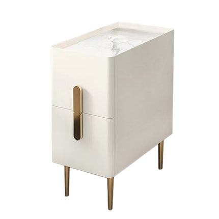 Narrow Nightstand Table Modern Style White Small Two Drawers Bedside Cabinet