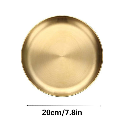 Stainless Steel Round Serving Plate Set 8 Pieces Gold 20cm Korean Dish Tray