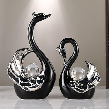 Swan Ceramic Tabletop Ornament Set Home Decor Figurine Gift Room Decoration Art