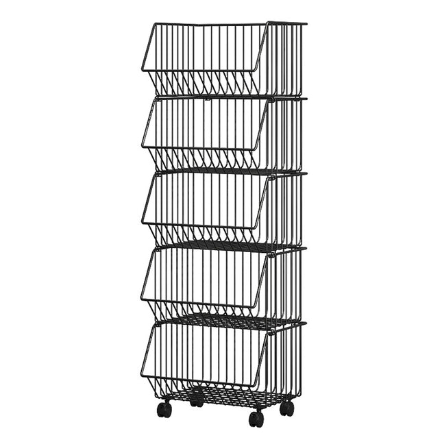 5-Layer Kitchen Storage Rack Rolling Cart Durable for Fruits Vegetables Pantry