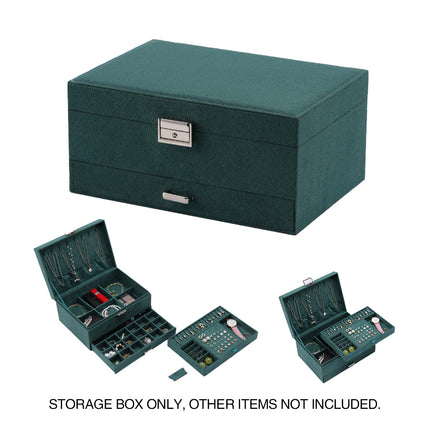 3 Tier Lockable Jewelry Storage Box with Drawers Soft Lining Large Capacity
