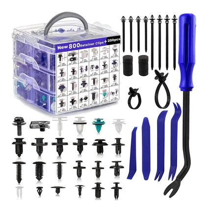 1000PCS Car Buckle Set Boxed Assorted Sizes for Fender Bumper Door Panel Repair