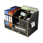 Wooden Desktop Storage Rack Office File Holder Organiser Drawer Black Wood Grain