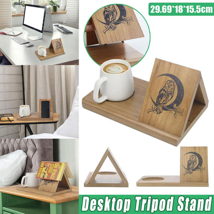 Wooden Small Book Shelf with Drink Glass Pen Holder Triangle Bookmark Book Rest