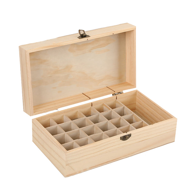 Large Capacity Solid Wood Essential Oil Storage Box 25 Grid Organizer Durable