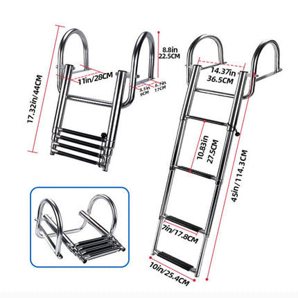 Marine Folding Ladder Yacht Telescopic Step Ladder with Arched Handrail for Boat
