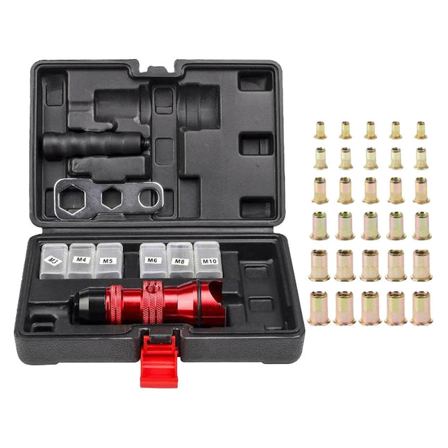 Rivet Nut Setter Drill Adapter M3-M10 with 30 Rivet Nuts Hardware Repair Kit