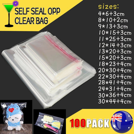 Multi-size Clear Self-Seal Cellophane Bags - Bulk Adhesive Opp