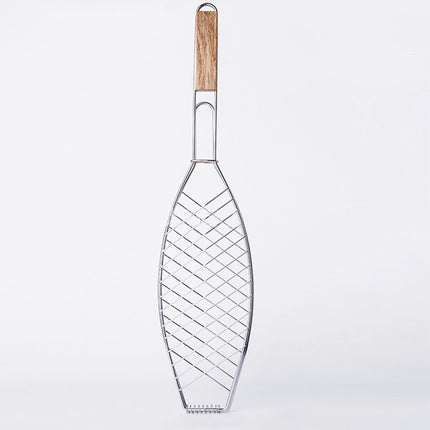 Barbecue Net Clamp Iron Wire Mesh with Wooden Handle for Camping Grill