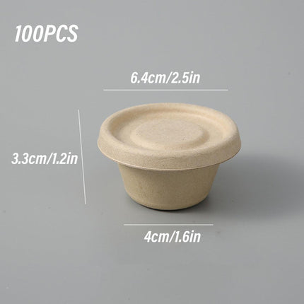 100PCS Biodegradable Pulp Sauce Cups Disposable Condiment Containers with Lids
