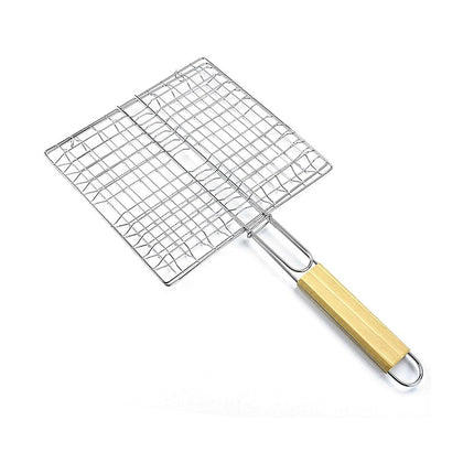 2PCS Iron Barbecue Net Clamp with Wooden Handle Durable for Outdoor Cooking Use
