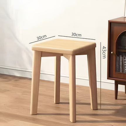 Solid Wood Square Stool Stackable Seat for Dining Desk Makeup Living Room