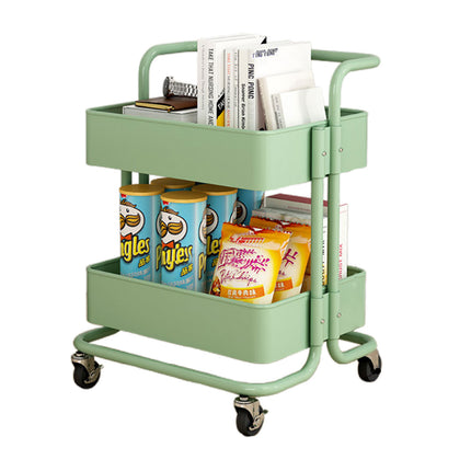 2 Tier Trolley Cart Storage Utility Rack Swivel Shelf Organizer Green White