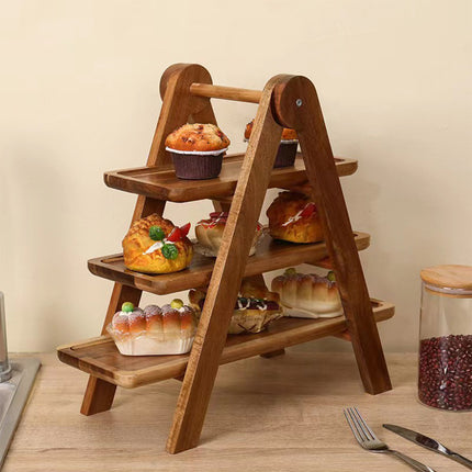 3 Layer Wooden Tray Display Rack Dinner Plate Holder Stand Storage Shelf for Home