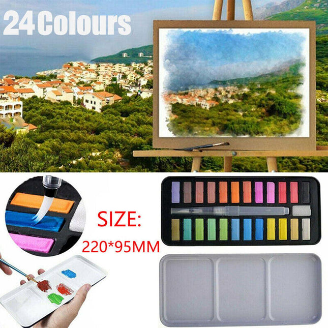 24 Watercolour Paint Set With Brush Painting Water Colour Art Artist Kits