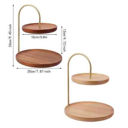 Two Layer Wooden Candy Tray Dessert Display Plate Stand Kitchen Storage Organizer