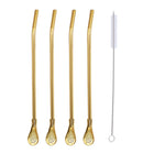 5pcs Stainless Steel Straw Spoon Removable Filter Reusable Tea Juice Stirrer