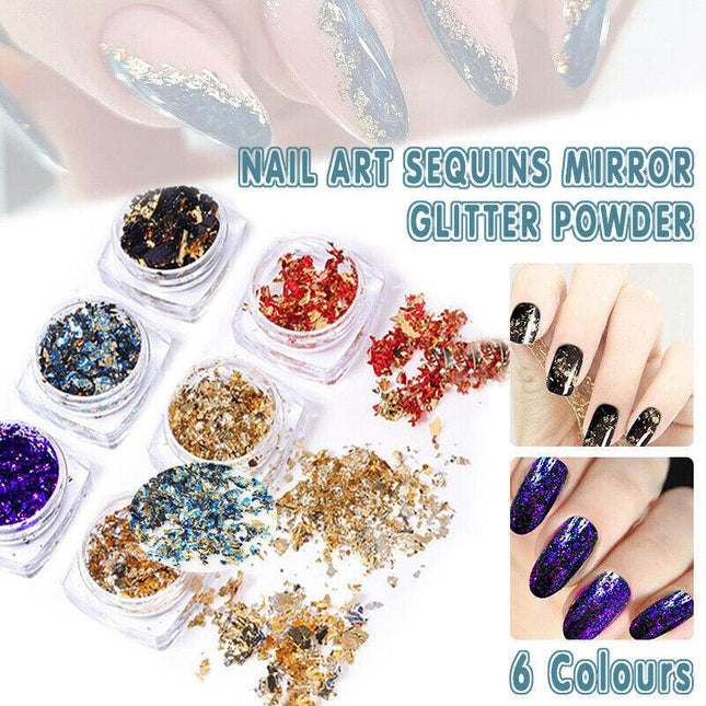 6 Colours Nail Art Sequins Mirror Glitter Powder Foil Flakes Paillette Decor Au - Aimall